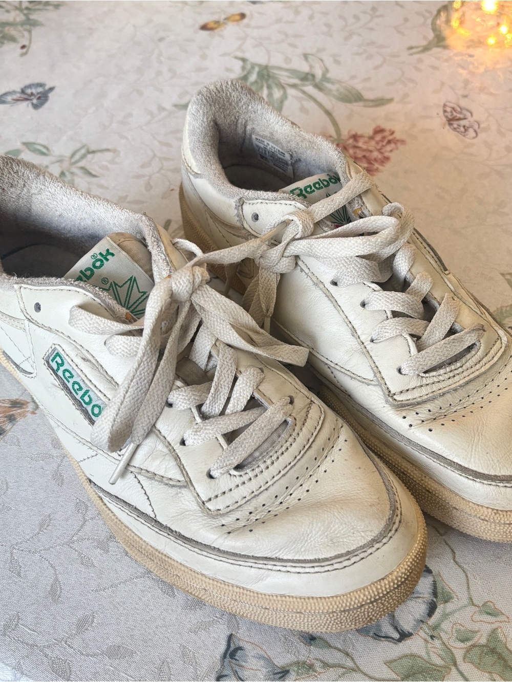Reebok White Sneakers with Green Logo Accents